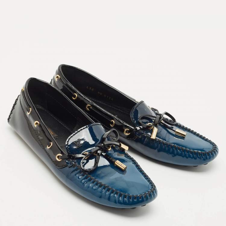 Pre Owned Louis Vuitton Two Tone Monogram Empreinte Patent Gloria Loafers Size 38