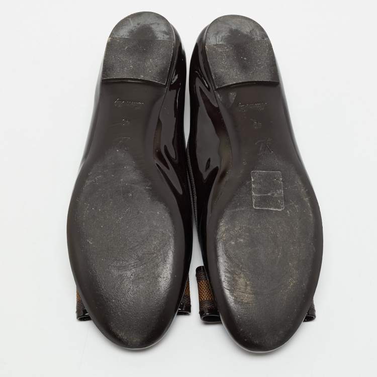 Pre Owned Louis Vuitton Brown Patent Leather and Coated Canvas Valentine Ballet Flats Size 40