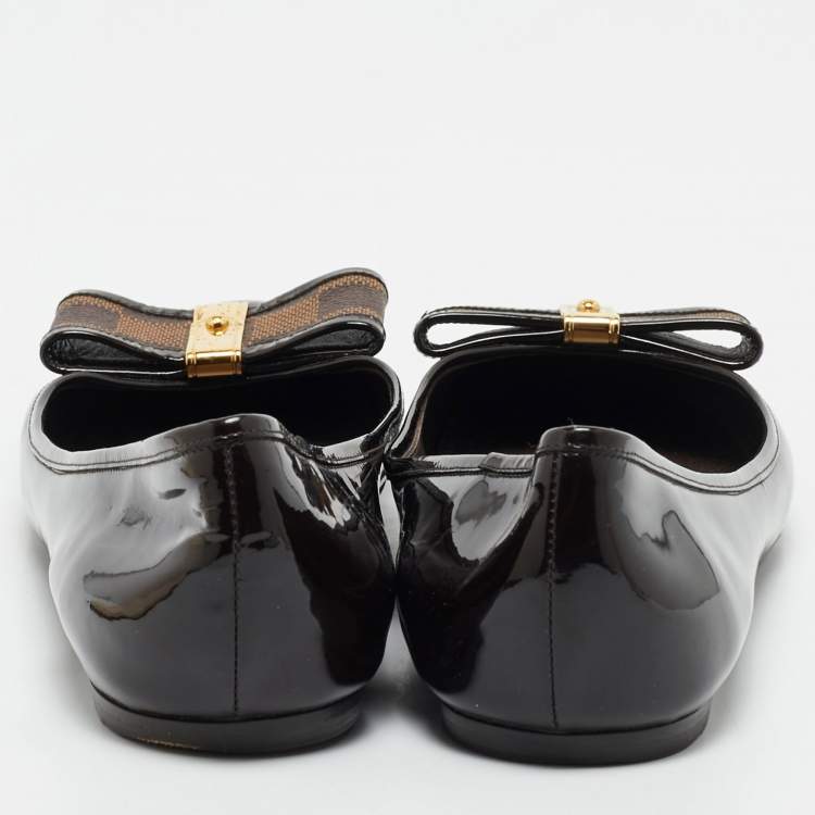 Pre Owned Louis Vuitton Brown Patent Leather and Coated Canvas Valentine Ballet Flats Size 40
