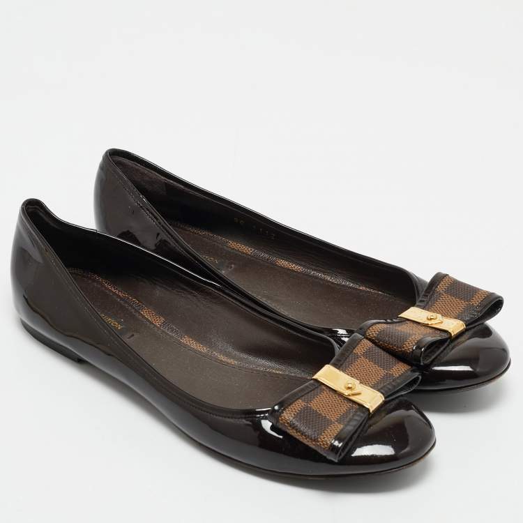 Pre Owned Louis Vuitton Brown Patent Leather and Coated Canvas Valentine Ballet Flats Size 40