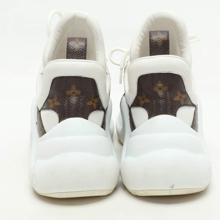 Pre Owned Louis Vuitton White/Brown Mesh and Monogram Coated Canvas Archlight Low-Top Sneakers Size 37.5
