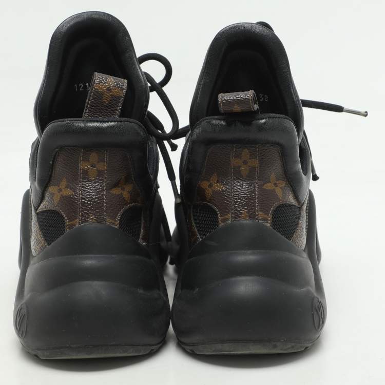 Pre Owned Louis Vuitton Black/Brown Satin, Mesh, Leather and Monogram Canvas Archlight Low-Top Sneakers Size 38