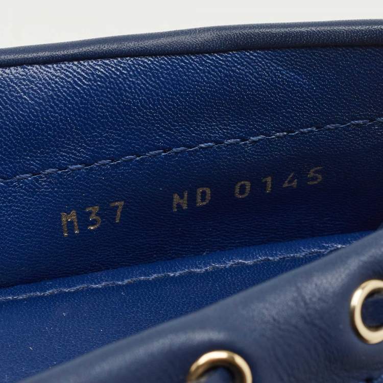 Pre Owned Louis Vuitton Monogram Blue Leather Gloria Bow Slip On Loafers Size 37