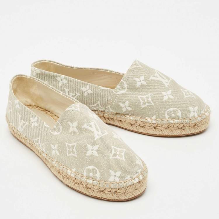 Pre Owned Louis Vuitton Grey/White Monogram Canvas Starboard Espadrille Flats Size 37