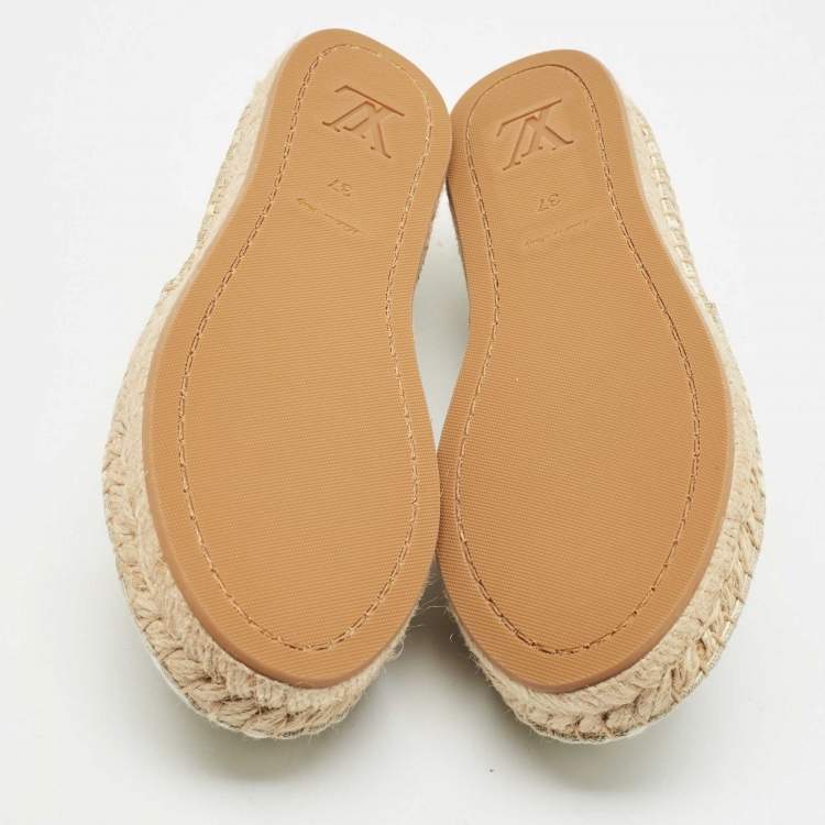 Pre Owned Louis Vuitton Grey/White Monogram Canvas Starboard Espadrille Flats Size 37