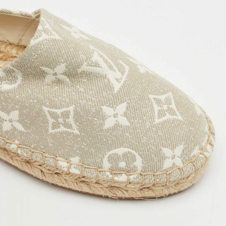 Pre Owned Louis Vuitton Grey/White Monogram Canvas Starboard Espadrille Flats Size 37