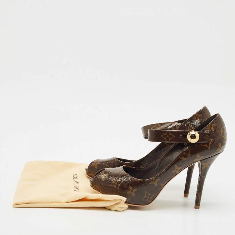 Pre Owned Louis Vuitton Brown Monogram Canvas Ritual Mary Jane Pumps Size 37.5