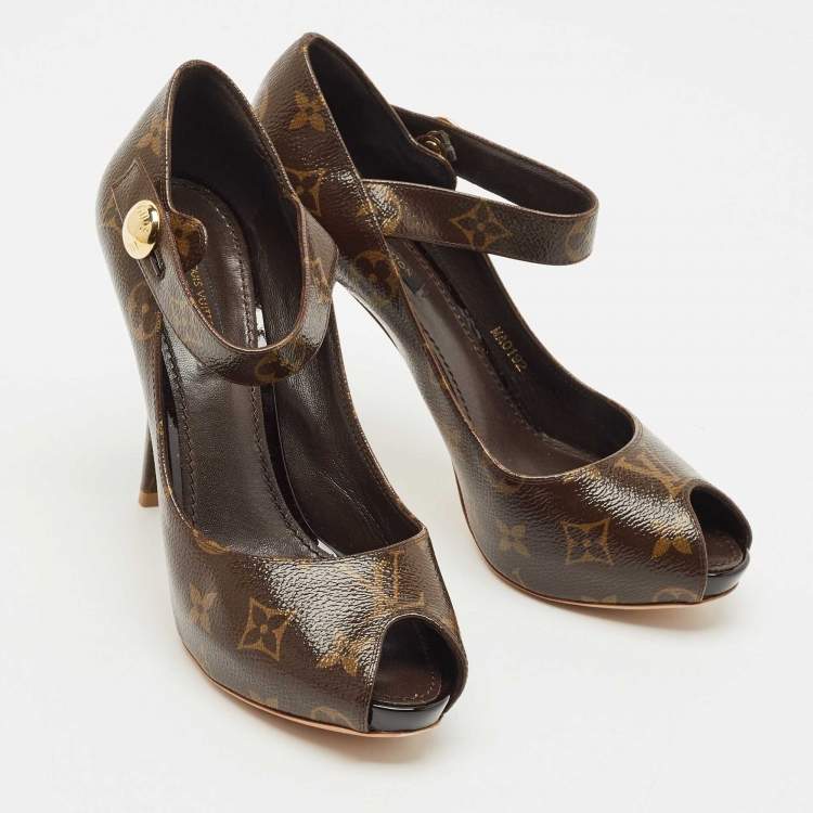 Pre Owned Louis Vuitton Brown Monogram Canvas Ritual Mary Jane Pumps Size 37.5