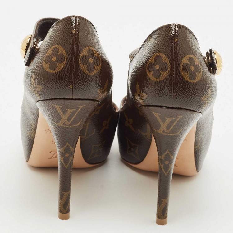 Pre Owned Louis Vuitton Brown Monogram Canvas Ritual Mary Jane Pumps Size 37.5