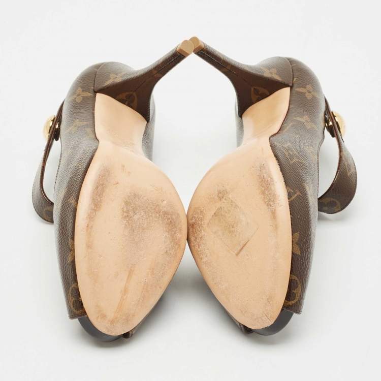 Pre Owned Louis Vuitton Brown Monogram Canvas Ritual Mary Jane Pumps Size 37.5