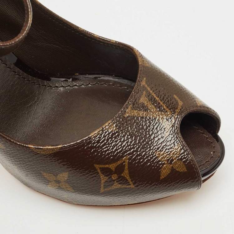 Pre Owned Louis Vuitton Brown Monogram Canvas Ritual Mary Jane Pumps Size 37.5