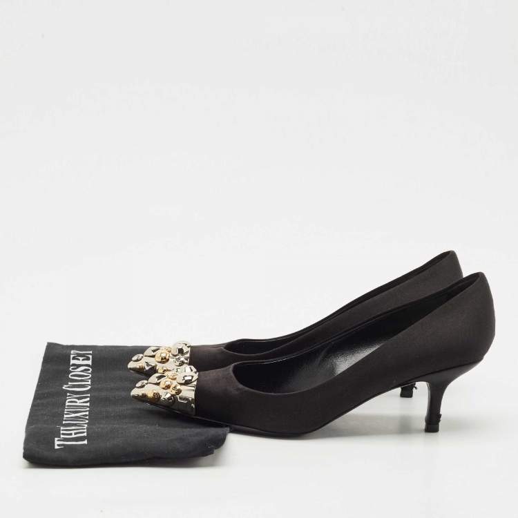Pre Owned Louis Vuitton Black Satin Bernice Studded Pumps Size 37.5