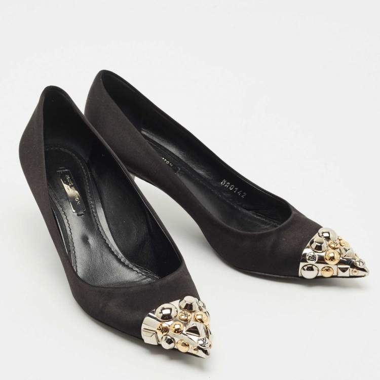 Pre Owned Louis Vuitton Black Satin Bernice Studded Pumps Size 37.5