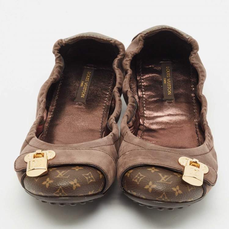 Pre Owned Louis Vuitton Brown Monogram Canvas and Shimmer Leather Lucky Ballet Flats Size 38