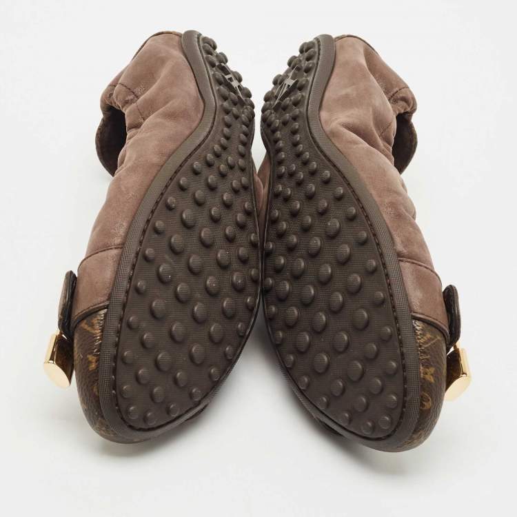 Pre Owned Louis Vuitton Brown Monogram Canvas and Shimmer Leather Lucky Ballet Flats Size 38