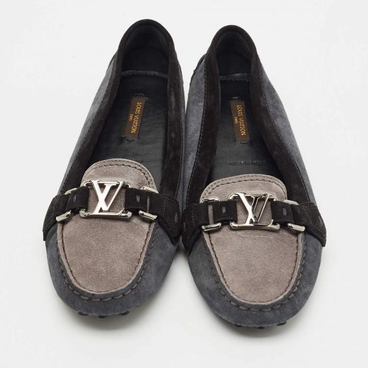 Pre Owned Louis Vuitton Tricolour Suede Oxford Loafers Size 39