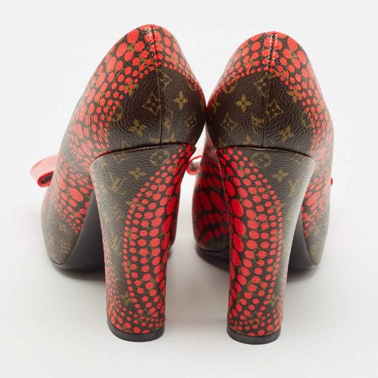Pre Owned Louis Vuitton x Yayoi Kusama Red Polka Dot Monogram Canvas Platform Pumps Size 37