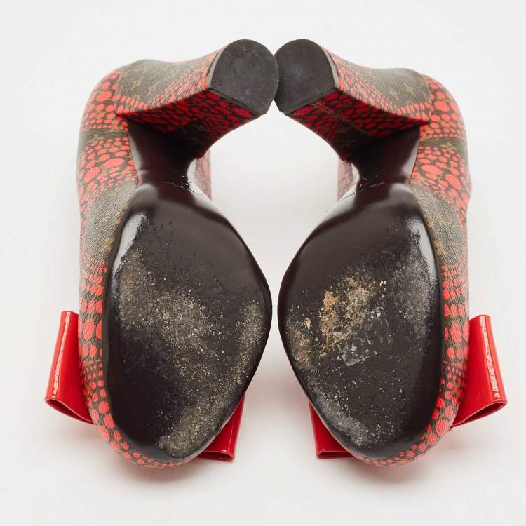 Pre Owned Louis Vuitton x Yayoi Kusama Red Polka Dot Monogram Canvas Platform Pumps Size 37