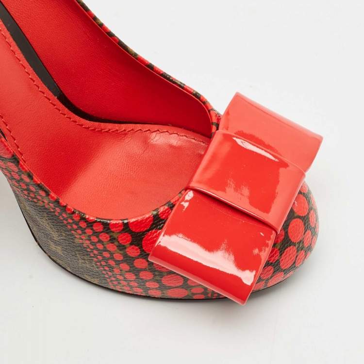 Pre Owned Louis Vuitton x Yayoi Kusama Red Polka Dot Monogram Canvas Platform Pumps Size 37