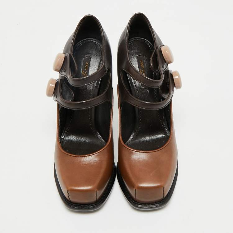 Pre Owned Louis Vuitton Two Tone Leather Mary Jane Platform Pumps Size 37