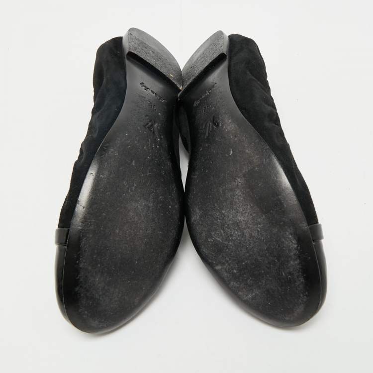 Pre Owned Louis Vuitton Black Leather and Suede Elba Cap Toe Ballet Flats Size 38