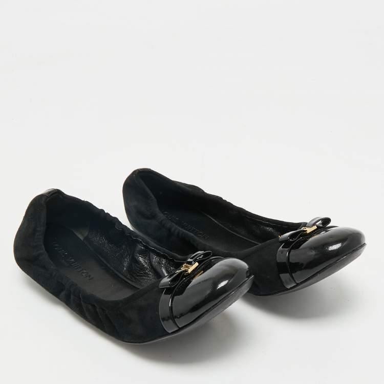 Pre Owned Louis Vuitton Black Leather and Suede Elba Cap Toe Ballet Flats Size 38