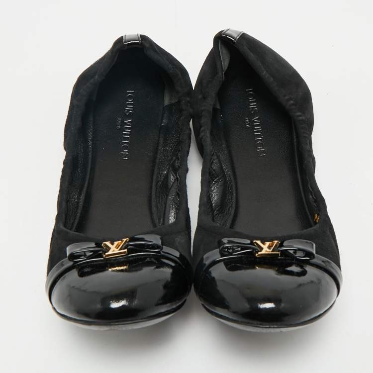 Pre Owned Louis Vuitton Black Leather and Suede Elba Cap Toe Ballet Flats Size 38