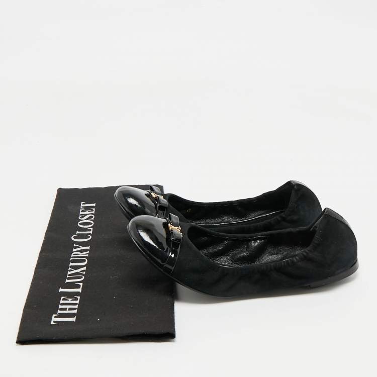 Pre Owned Louis Vuitton Black Leather and Suede Elba Cap Toe Ballet Flats Size 38