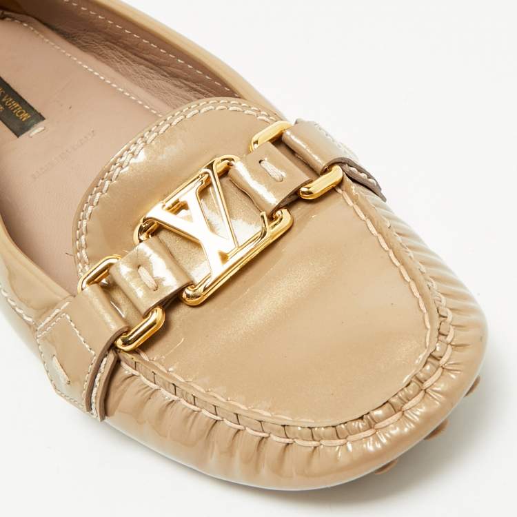 Pre Owned Louis Vuitton Gold Patent Leather Oxford Slip On Loafers Size 38
