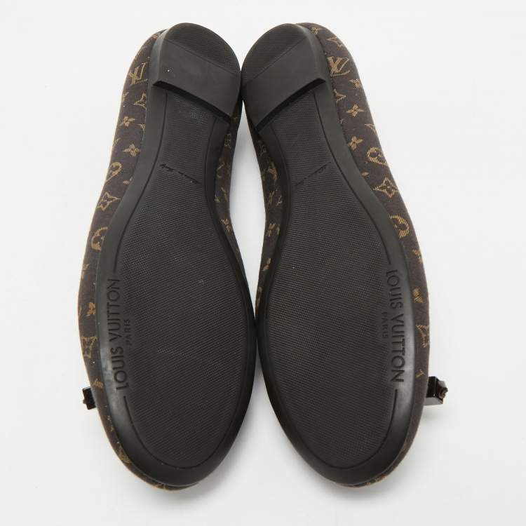 Pre Owned Louis Vuitton Brown Monogram Mini Lin Canvas Debbie Ballet Flats Size 37.5