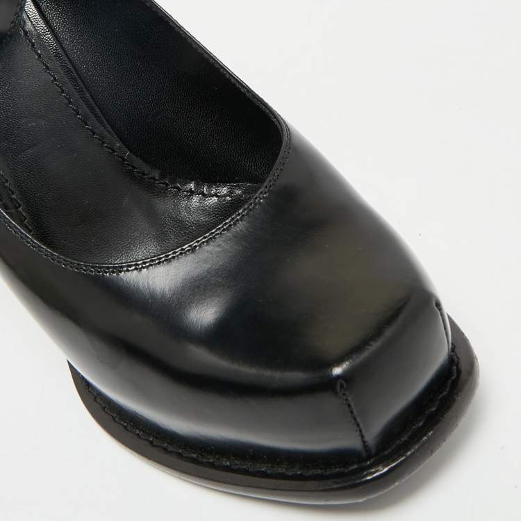 Pre Owned Louis Vuitton Black Leather Mary Jane Embellished Platform Pumps Size 37