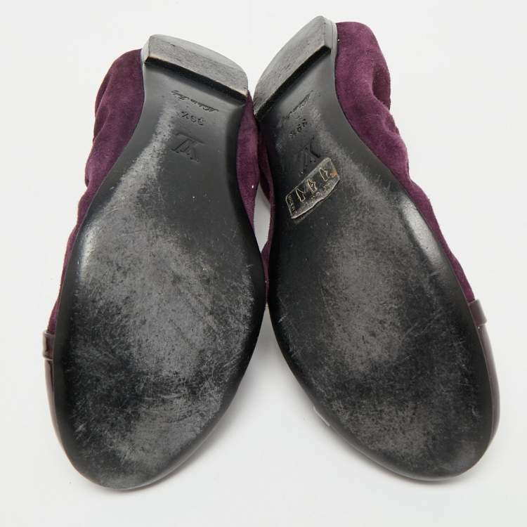 Pre Owned Louis Vuitton Purple Suede and Leather Cap Toe Elba Ballet Flats Size 39.5