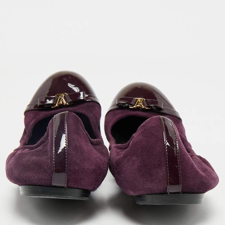 Pre Owned Louis Vuitton Purple Suede and Leather Cap Toe Elba Ballet Flats Size 39.5