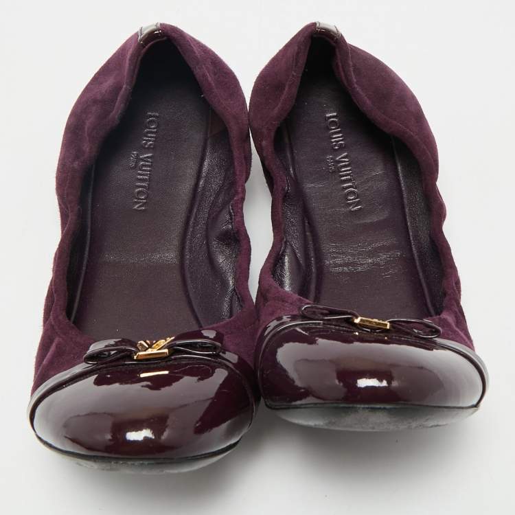 Pre Owned Louis Vuitton Purple Suede and Leather Cap Toe Elba Ballet Flats Size 39.5