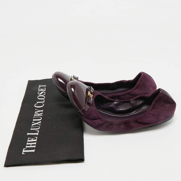 Pre Owned Louis Vuitton Purple Suede and Leather Cap Toe Elba Ballet Flats Size 39.5
