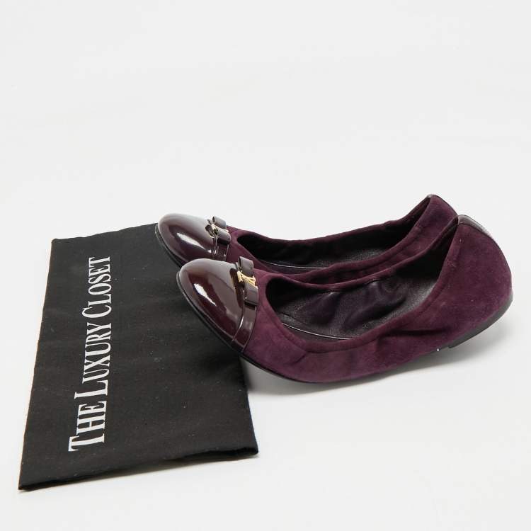 Pre Owned Louis Vuitton Purple Suede and Patent Leather Cap Toe Elba Ballet Flats Size 38