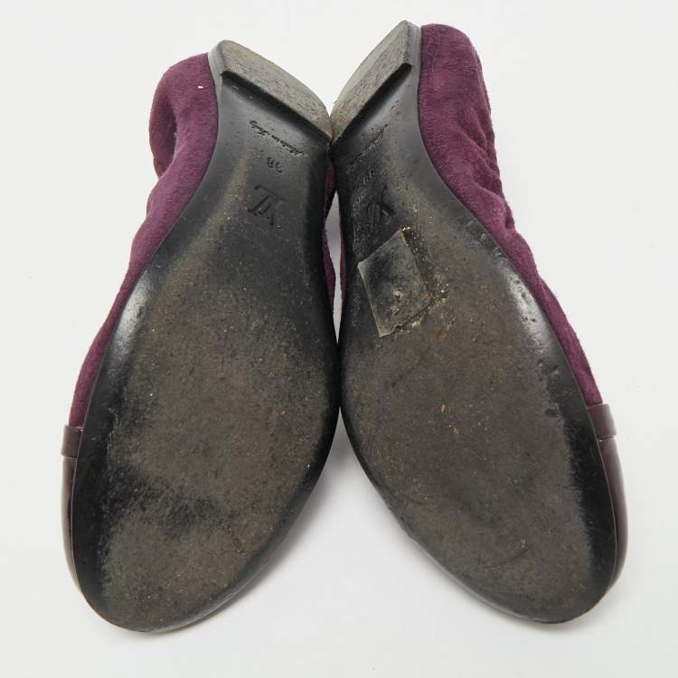 Pre Owned Louis Vuitton Purple Suede and Patent Leather Cap Toe Elba Ballet Flats Size 38