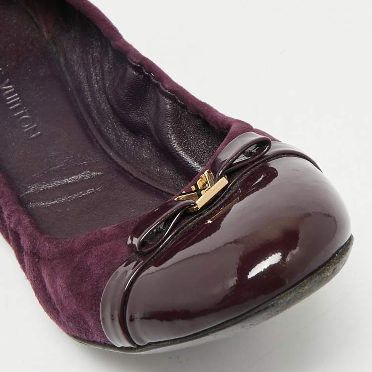 Pre Owned Louis Vuitton Purple Suede and Patent Leather Cap Toe Elba Ballet Flats Size 38