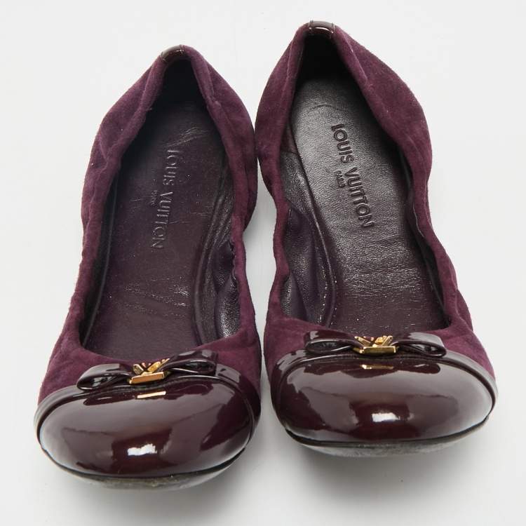 Pre Owned Louis Vuitton Purple Suede and Patent Leather Cap Toe Elba Ballet Flats Size 38