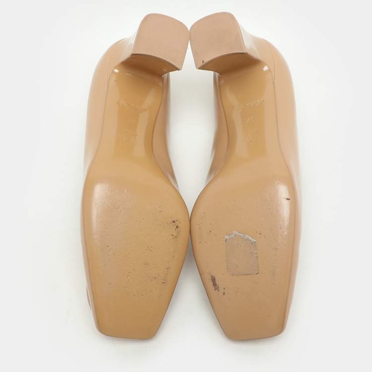Pre Owned Louis Vuitton Beige Patent Leather Madeleine Block Heel Pumps Size 37