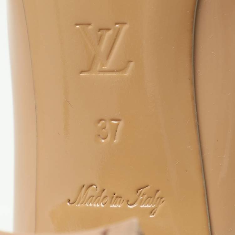 Pre Owned Louis Vuitton Beige Patent Leather Madeleine Block Heel Pumps Size 37