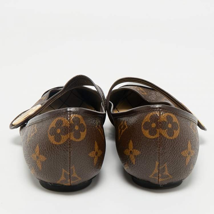 Pre Owned Louis Vuitton Brown/Black Monogram Canvas and Patent Ballet Flats Size 38