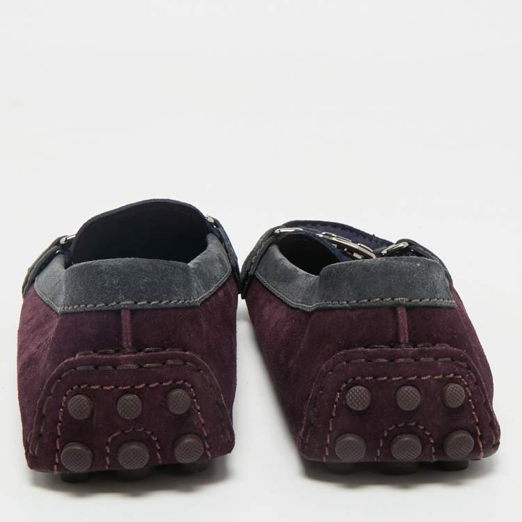 Pre Owned Louis Vuitton Purple/Navy Blue Suede Oxford Loafers Size 38.5