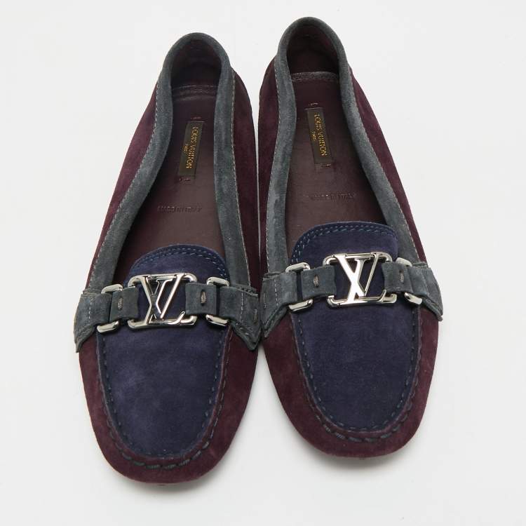 Pre Owned Louis Vuitton Purple/Navy Blue Suede Oxford Loafers Size 38.5