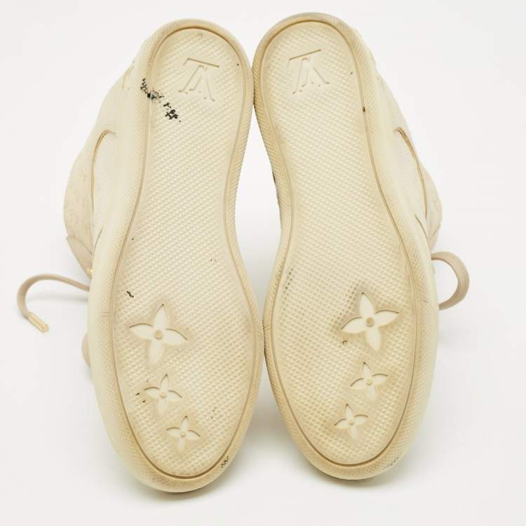 Pre Owned Louis Vuitton Cream Suede and Nubuck Leather Cliff Top Sneaker Boots Size 38.5