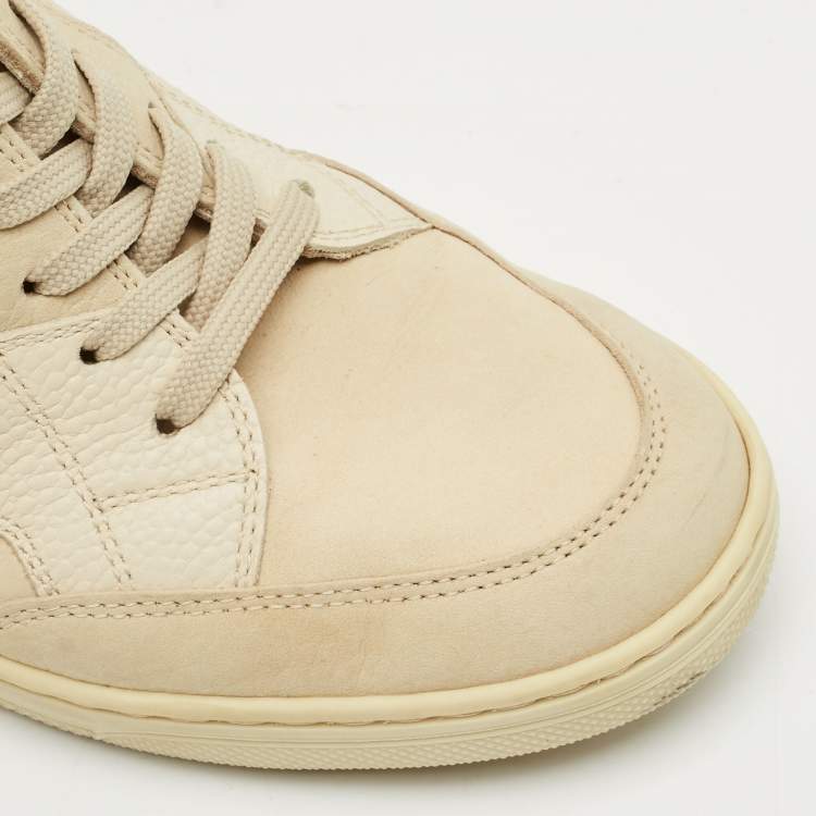 Pre Owned Louis Vuitton Cream Suede and Nubuck Leather Cliff Top Sneaker Boots Size 38.5