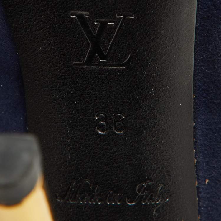 Pre Owned Louis Vuitton Navy Blue Suede Oh Really! Platform Peep Toe Pumps Size 36