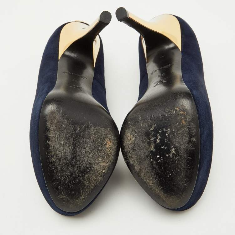 Pre Owned Louis Vuitton Navy Blue Suede Oh Really! Platform Peep Toe Pumps Size 36