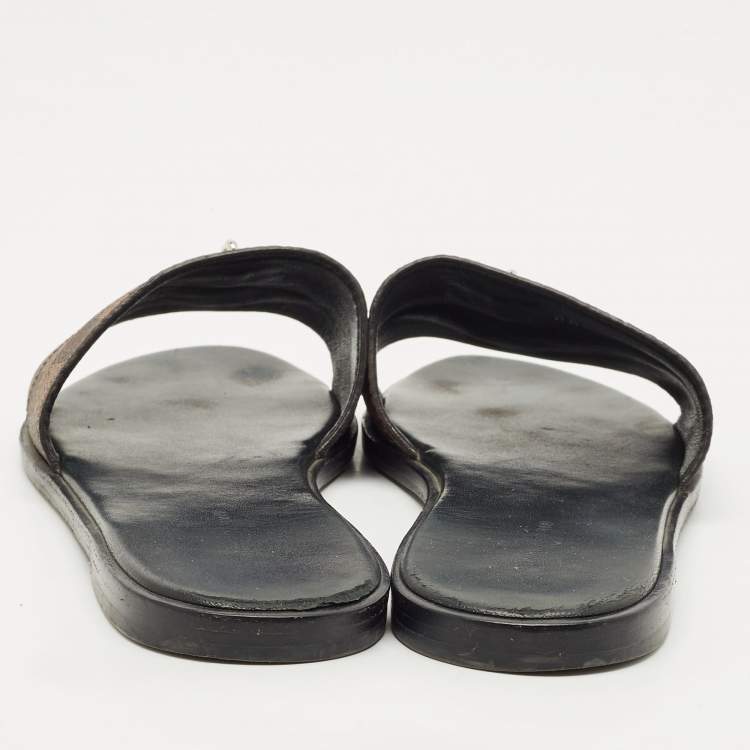Pre Owned Louis Vuitton Brown Monogram Canvas Lock It Slides Sandals Size 38