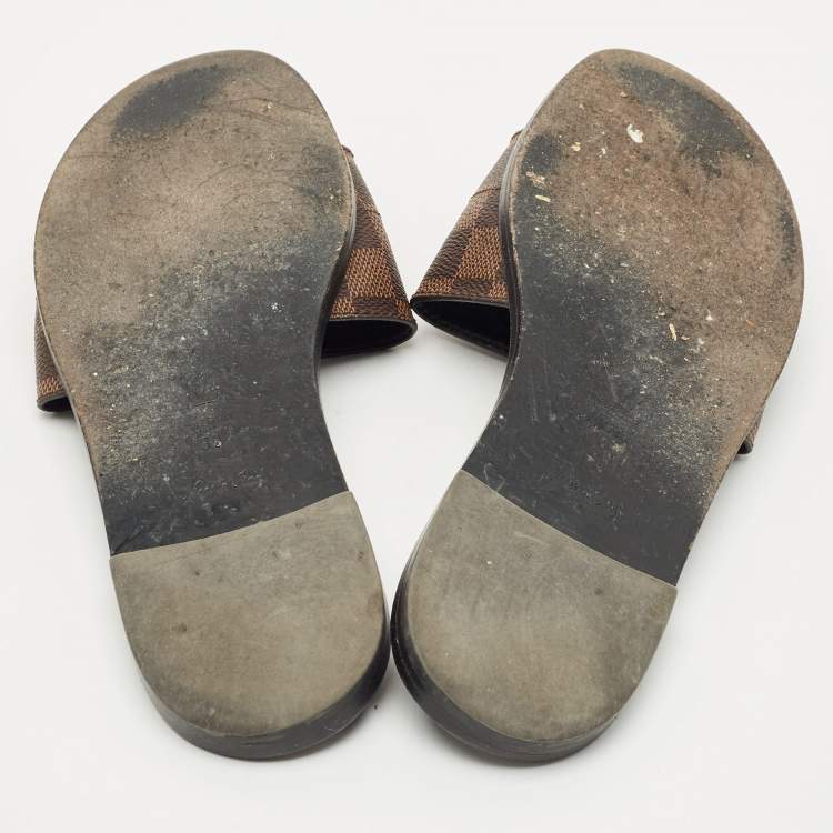 Pre Owned Louis Vuitton Brown Monogram Canvas Lock It Slides Sandals Size 38